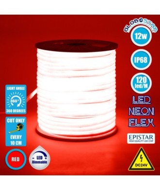 GLOBOSTAR® NEOTUBE 70583 Ταινία Neon Flex LED 12W-m 600lm-m 360° DC 24V Αδιάβροχο IP65 120 x SMD2835 Chip-m Κόκκινο Dimmable - Sanan SMD Chip - Μ100 x Π1.3 x Υ1.3cm - 3 Χρόνια Εγγύηση